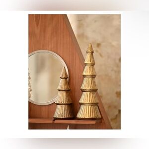 Christmas Tree Figurine Gold Wooden, Tree Figurines Decorative for Tabletop